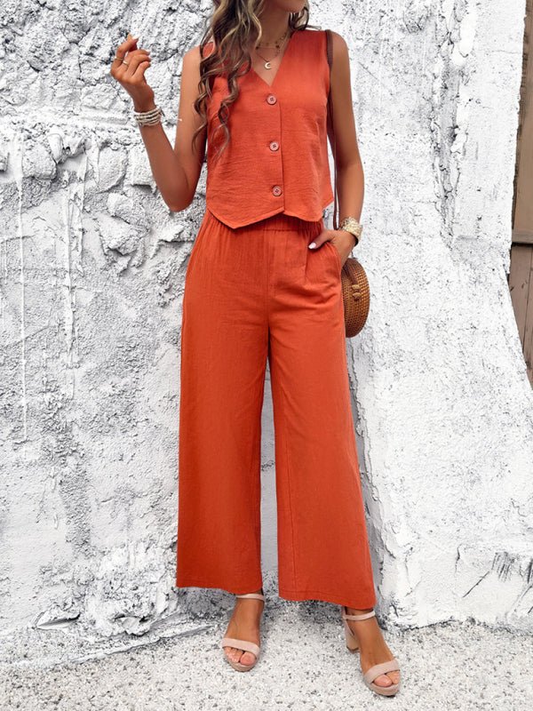 New spring and summer casual temperament solid color vest suit - Pant Suit